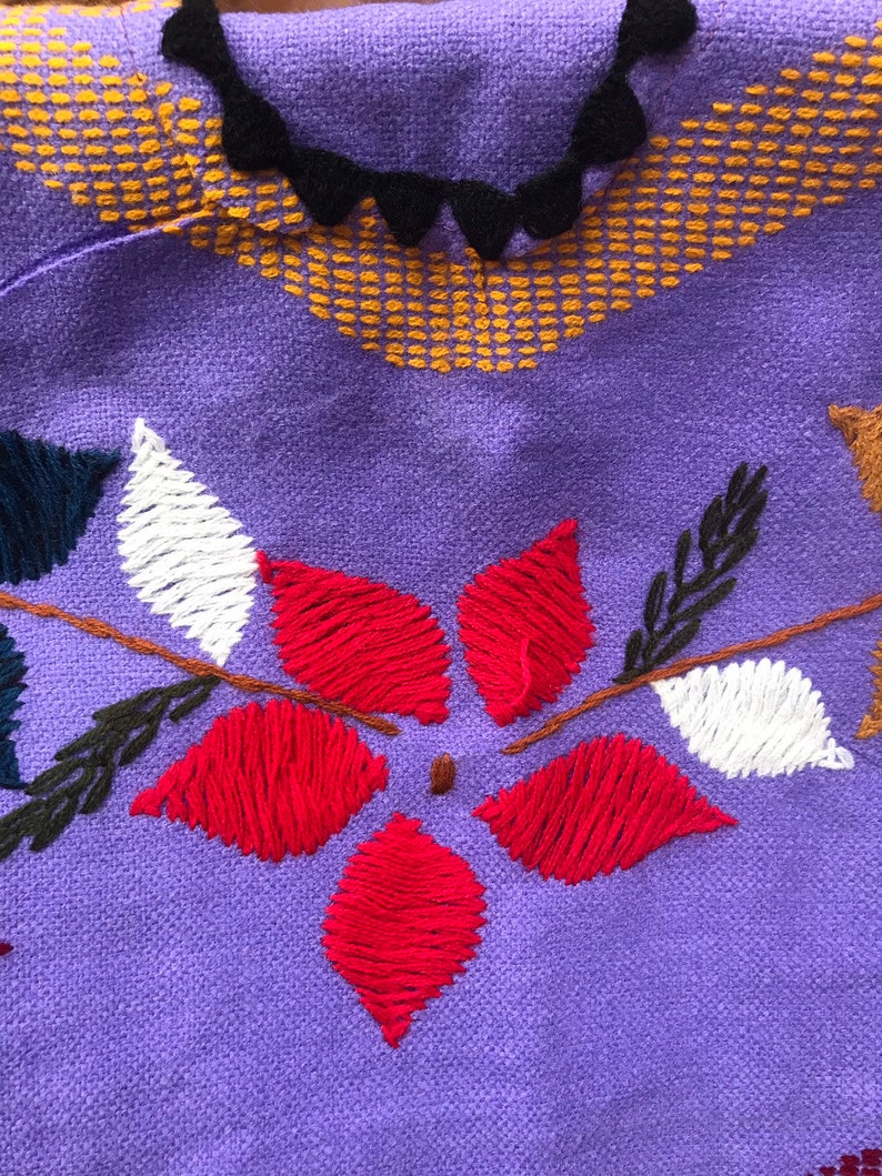 Lovely Embroidered Folk Dress Handmade Ecuador Vintage Textile Art Horizontal Lines Floral Flowers Small Med Large Tunic Caftan Tie Waist