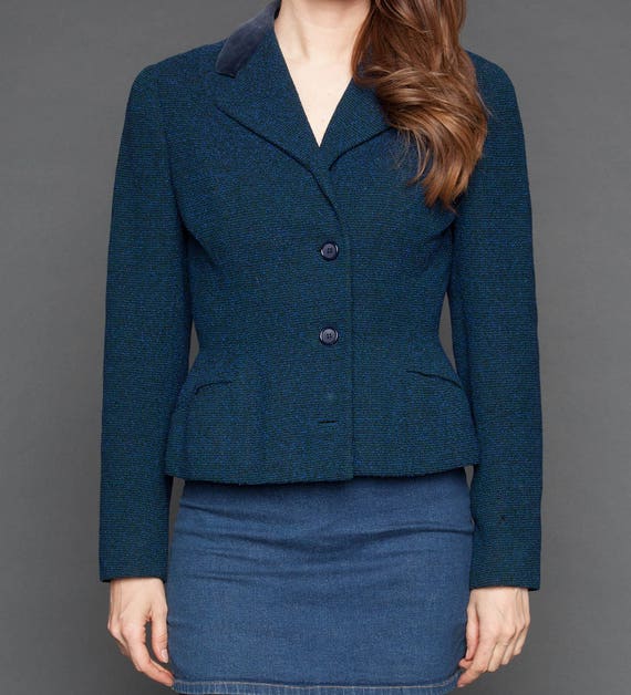 Stunning 40's Couture Blue Tweed Jacket Princess … - image 6