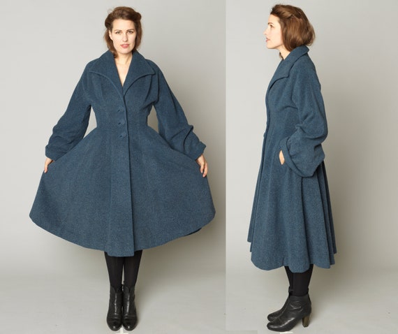 1940's 1950's LILLI ANN Princess Coat Charcoal Blu