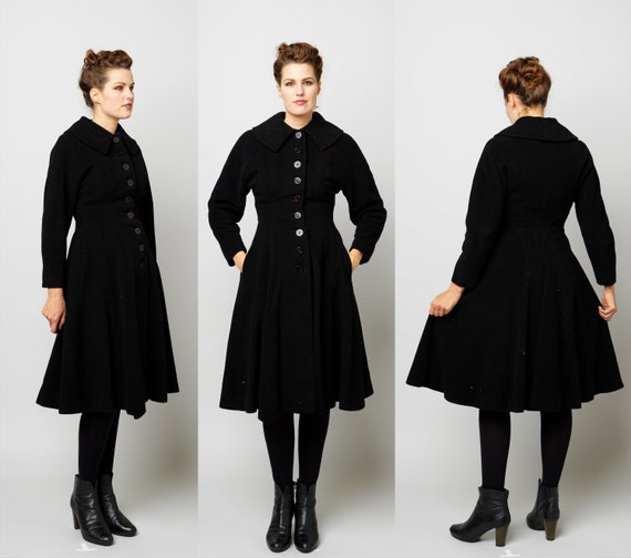 Stunning 40's Black Princess Coat Lilli Ann Style