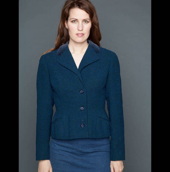 Stunning 40's Couture Blue Tweed Jacket Princess … - image 4