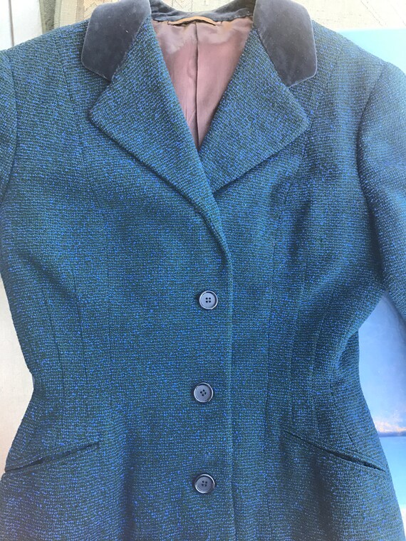 Stunning 40's Couture Blue Tweed Jacket Princess … - image 8