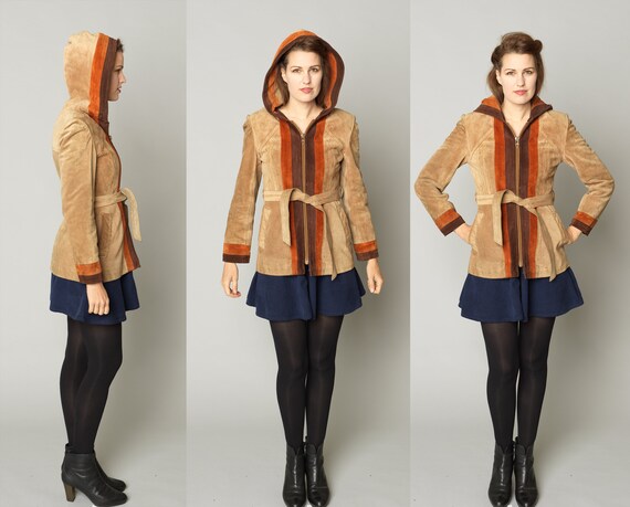 70's Suede Leather Jacket Orange Red Rust Brown Ta
