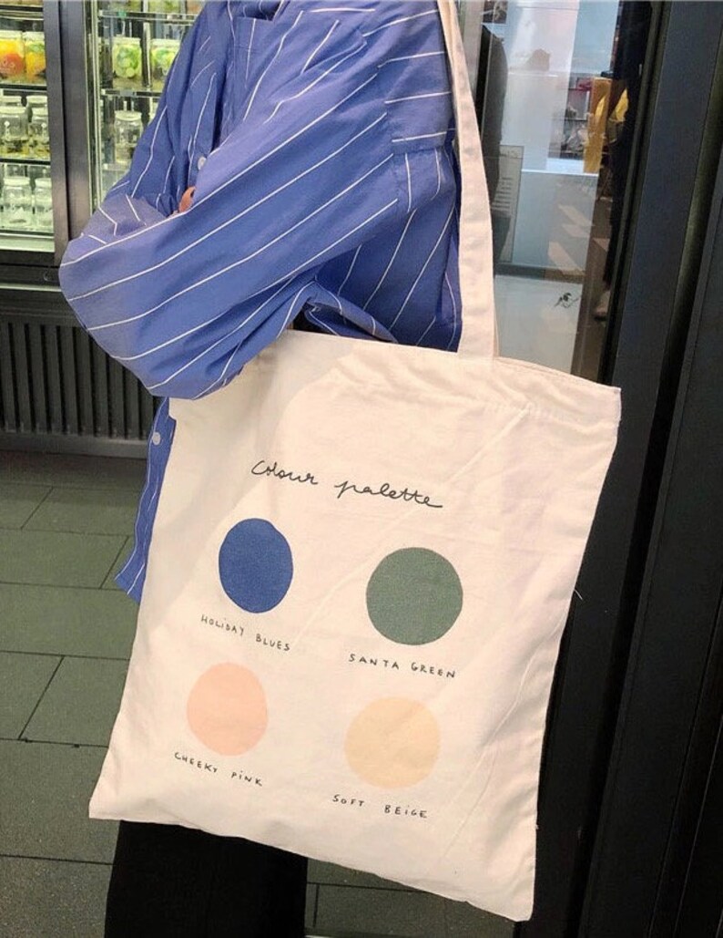 Aesthetic Color Palette Canvas Tote Bag With Zipper Korean Etsy