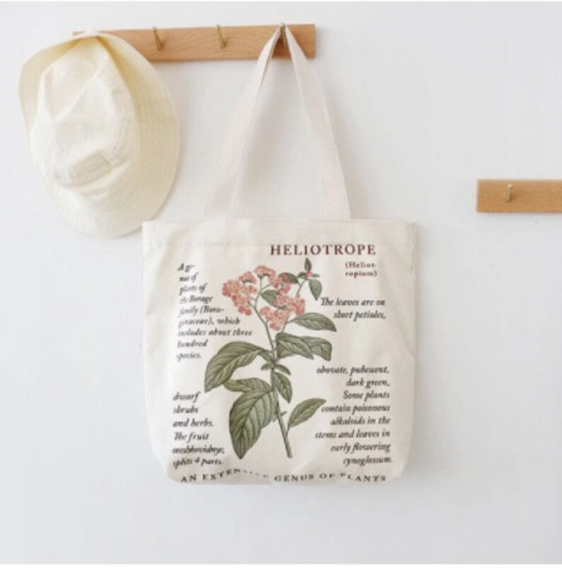 Retro Flower Aesthetic Canvas Tote Bag With Zipper Etsy