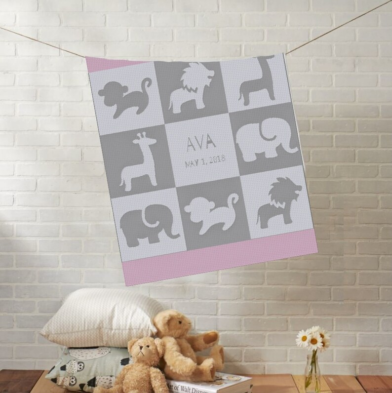 Emji Cashwool Boy or Girl Name /& Birth Date Personalized Knit Baby Blanket Baby Safari Animals| Custom Stroller Blanket BB011