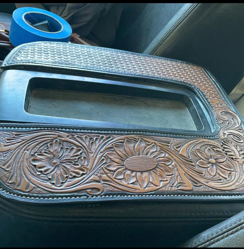 Custom Tooled Leather Center Console Etsy
