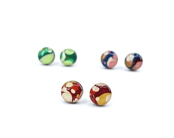 Marble titanium earrings stud, Nickel free Hypoallergenic