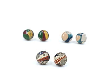 Marble titanium earrings stud, Nickel free Hypoallergenic