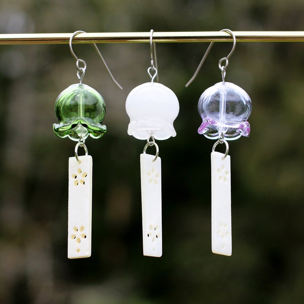 Japanese wind chime earrings with nickel free titanium hook Hypoallergenic, Furin, Wind bell