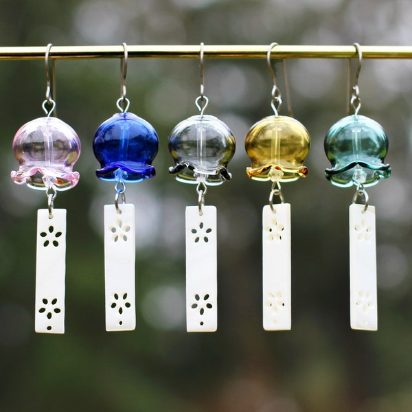 Furin earrings Japanese wind chime earrings with nickel free titanium hook Hypoallergenic