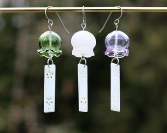 Japanese wind chime earrings with nickel free titanium hook Hypoallergenic, Furin, Wind bell - ORIGINAL