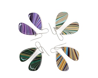 Brazilian hand marbled paper modern dangles with titanium hook