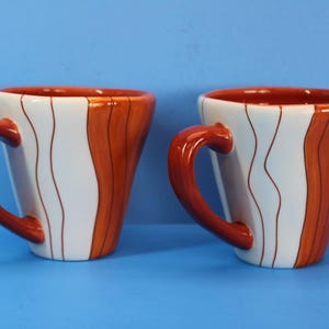 Pier 1 Imports Canyon Stripe Orange Coffee Cups x2 4.5" LNC Discont.