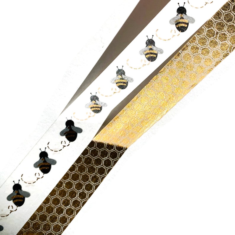 Pen Pal Washi Tape SAMPLE Planner Mail Art Snail Mail Gold Foil Bees and Honeycomb for Junk Journal Happy Mail