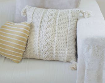 PDF Crochet Pattern for the Farmhouse Cozy Cables Pillow Cover