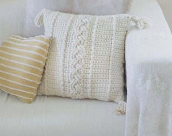 PDF Crochet Pattern for the Farmhouse Cozy Cables Pillow Cover