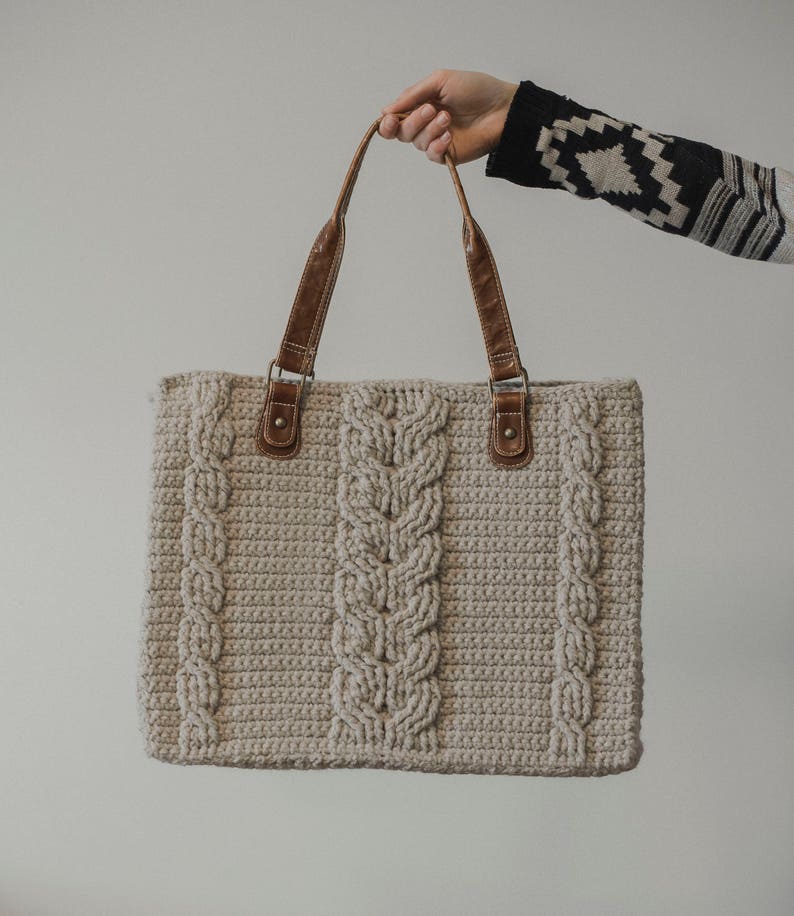 PDF Crochet Pattern for the Matilda Tote Crochet Cables Bag image 2