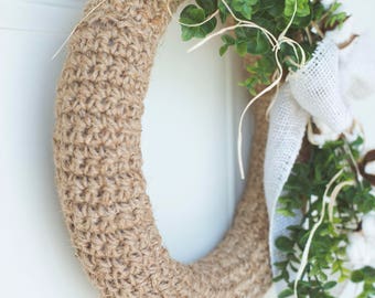 PDF Crochet Pattern for the Farmhouse Jute Wreath
