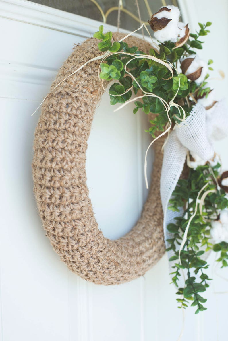 PDF Crochet Pattern for the Farmhouse Jute Wreath image 1