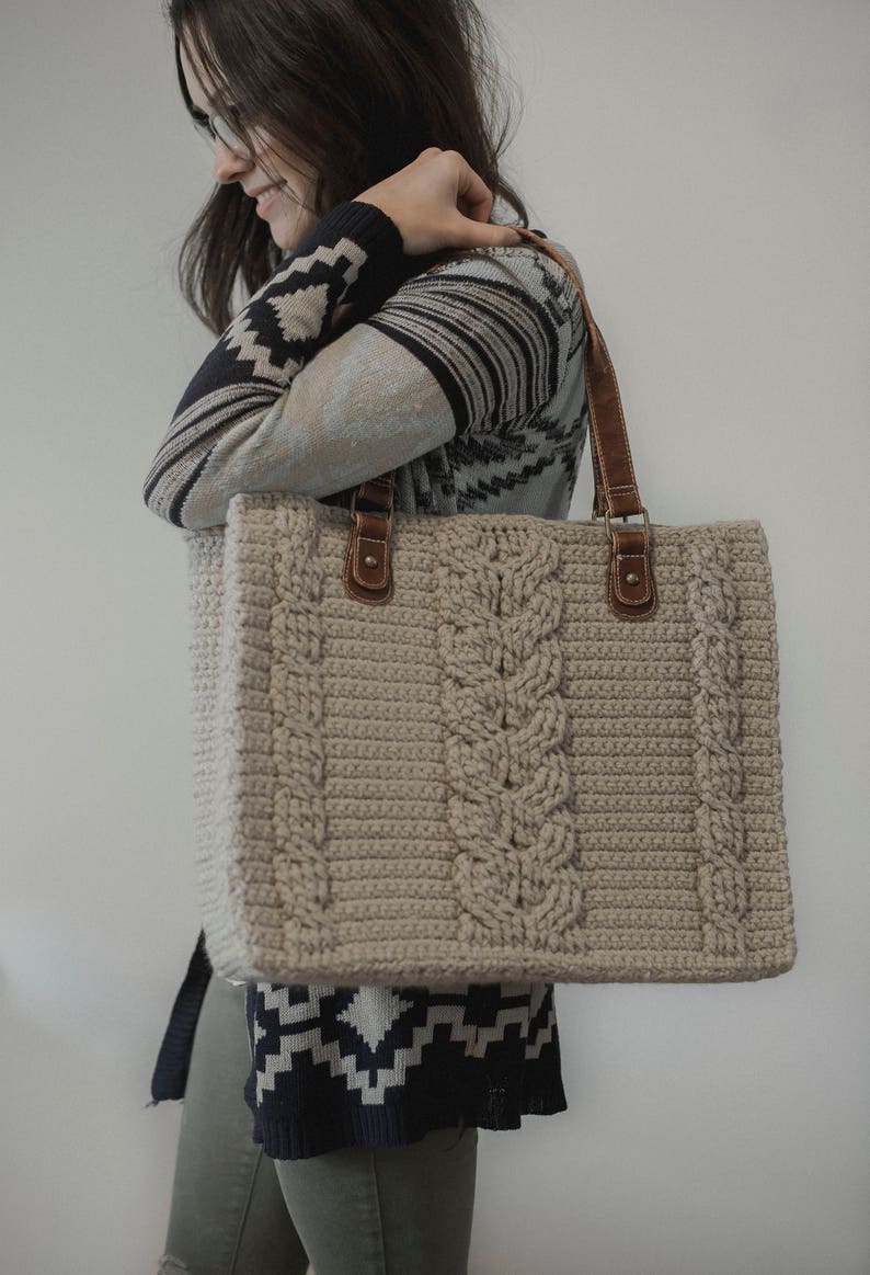 PDF Crochet Pattern for the Matilda Tote Crochet Cables Bag image 1