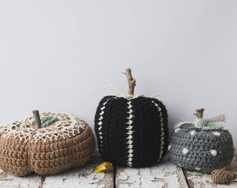 PDF Crochet Pattern for THREE Rustic & Elegant Pumpkins