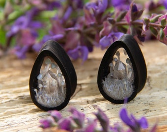 Mushroom gauges. Witch plugs. Dark plugs. Crystal plugs. Teardrop gauges. Clear quartz plugs