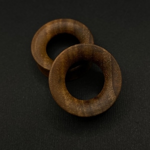 Deep concave Walnut Wood Tunnels. Double Flared Ear Tunnels. Organic Wooden Ear Tunnels