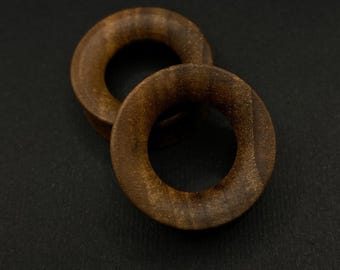 Deep concave Walnut Wood Tunnels. Double Flared Ear Tunnels. Organic Wooden Ear Tunnels