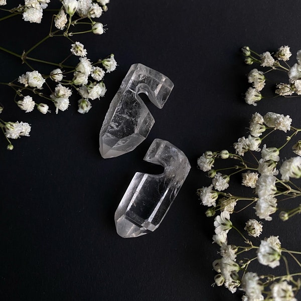 Clear quartz ear weights. Raw stone ear hangers