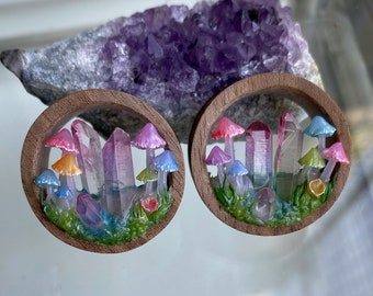 Mushroom plugs. Amanita plugs. Aura quartz plugs. Rainbow plugs 9/16'', 5/8'', 3/4''. 19mm, 20mm, 22mm, 24mm, 25mm, 26mm, 28mm, 30mm, 32mm