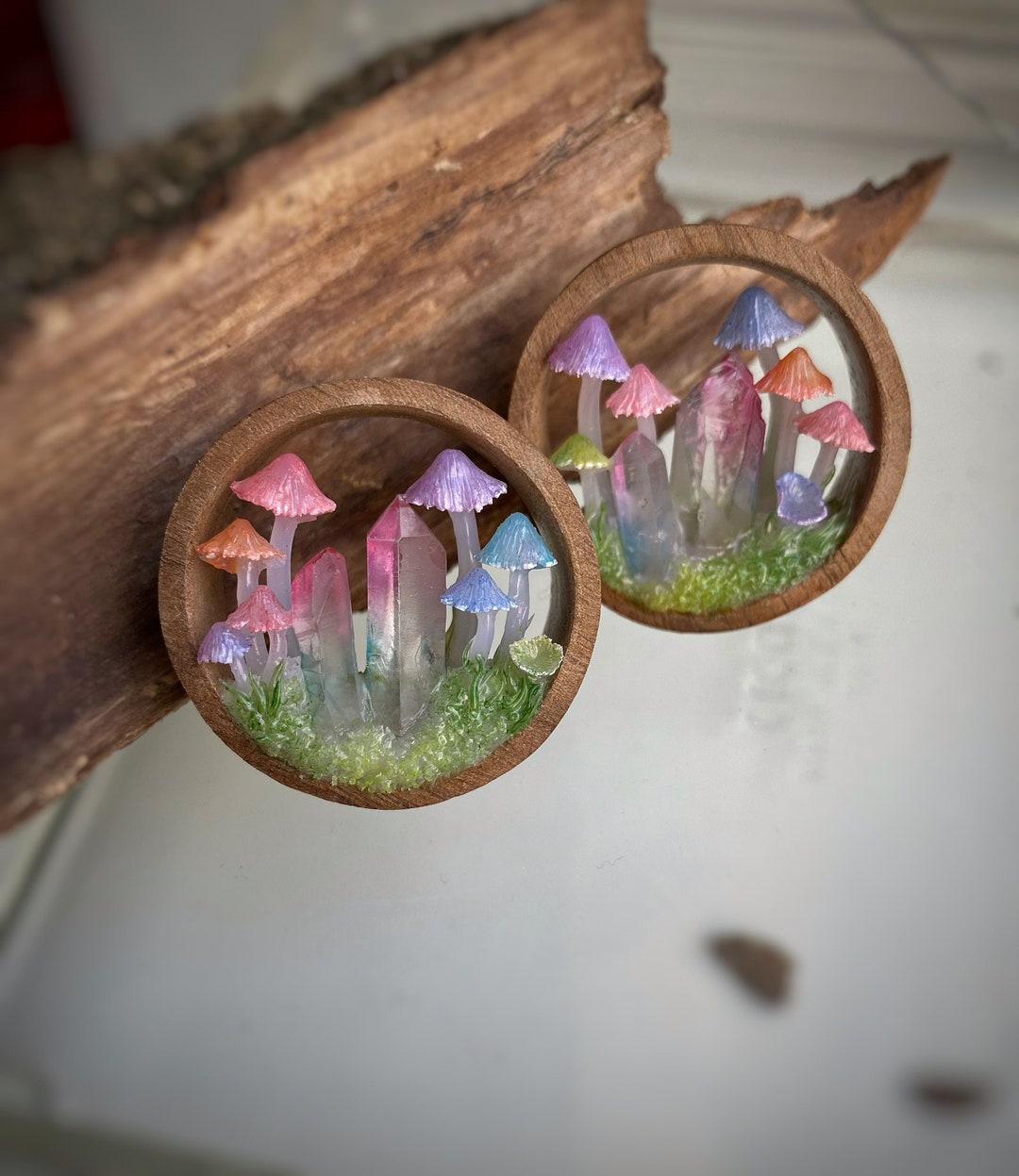 30 Mm Mushroom Plugs. Amanita Plugs. Organic Plugs. Rainbow Etsy
