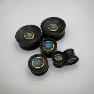 Peut inclure: Un ensemble de six jauges d'oreille en bois noir avec des accents bleu iris&eacute; et or. Les jauges sont de tailles diff&eacute;rentes.