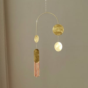 Kinetic brass mobile. Hanging metal mobile. Adult, baby mobile. Mid-century modern decor