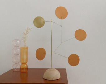 Standing kinetic mobile. Coffee Table Desktop decor. Mid-century modern sculpture.