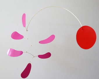 Modern brass kinetic mobile. Mid-century home decor. Simple metal hanging sculpture. Adult baby mobile. Living room decor