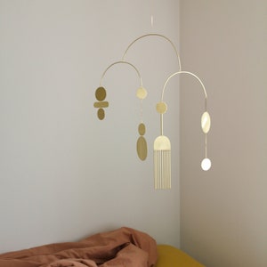 Kinetic brass mobile. Adult mobile. Nursery baby crib mobile. Mid-century modern sculpture. Hanging wall decor