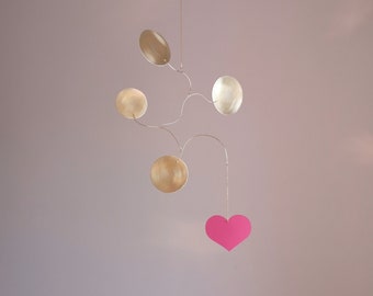 Kinetic mobile. Brass wall hanging. Moving sculpture. Baby / Nursery / Crib / Adult mobile
