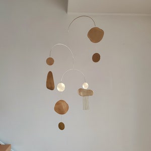 Modern kinetic brass mobile. Mid century hanging art sculpture. Living room, ceiling decor. Baby adult mobile. Bedroom decoration image 5