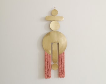 Brass wall hanging. Mid-century modern metal wall art. Wall decor sculpture. Home living room decoration. Hanging sculpture