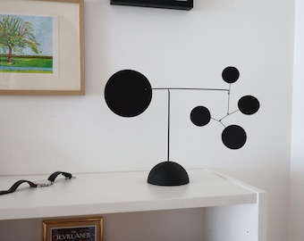 Modern kinetic mobile. Customizable abstract sculpture. Minimalist desktop, coffee table decor. Mid-century art