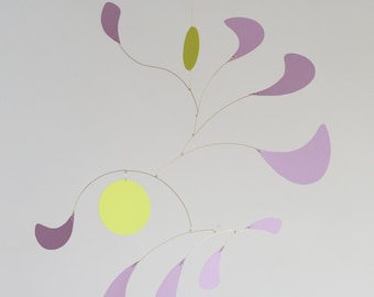 Abstract kinetic mobile. Mid-Century hanging sculpture. Modern interior art. Nursery & living room ceiling decor