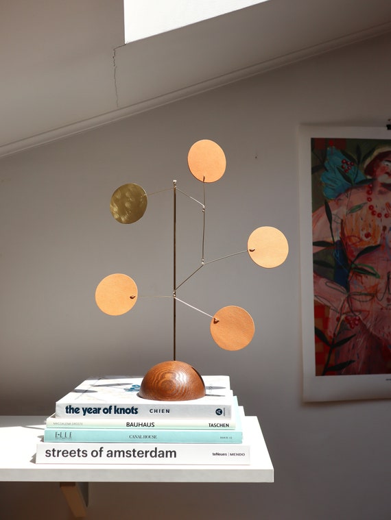 Tabletop kinetic mobile. Coffee table decor. Mid-century modern desktop sculpture. Adult office decoration