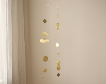 Adult kinetic mobile. Brass wall hanging. Gold mid century modern sculpture. Glass suncatcher. Baby crib mobile