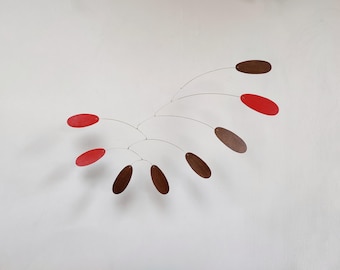 Large wood kinetic mobile. Mid-Century Modern hanging sculpture. Minimalist art decor