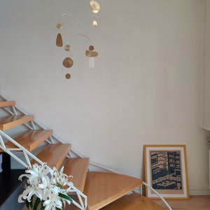 Modern kinetic brass mobile. Mid century hanging art sculpture. Living room, ceiling decor. Baby adult mobile. Bedroom decoration image 3