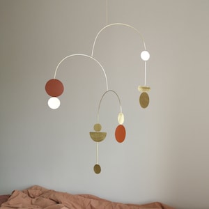 Kinetic mobile. Mid-century modern brass sculpture. Home office mobile. Abstract art decor. Simple mobile
