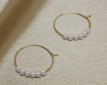 SIMPLE PEARL HOOP Earring, Hoop Earring, Pearl Earring, Handmade Earring, Gold Hoop Earring