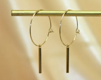 LONG BAR Hoop Earring, Gold hoop earring, minimal earring