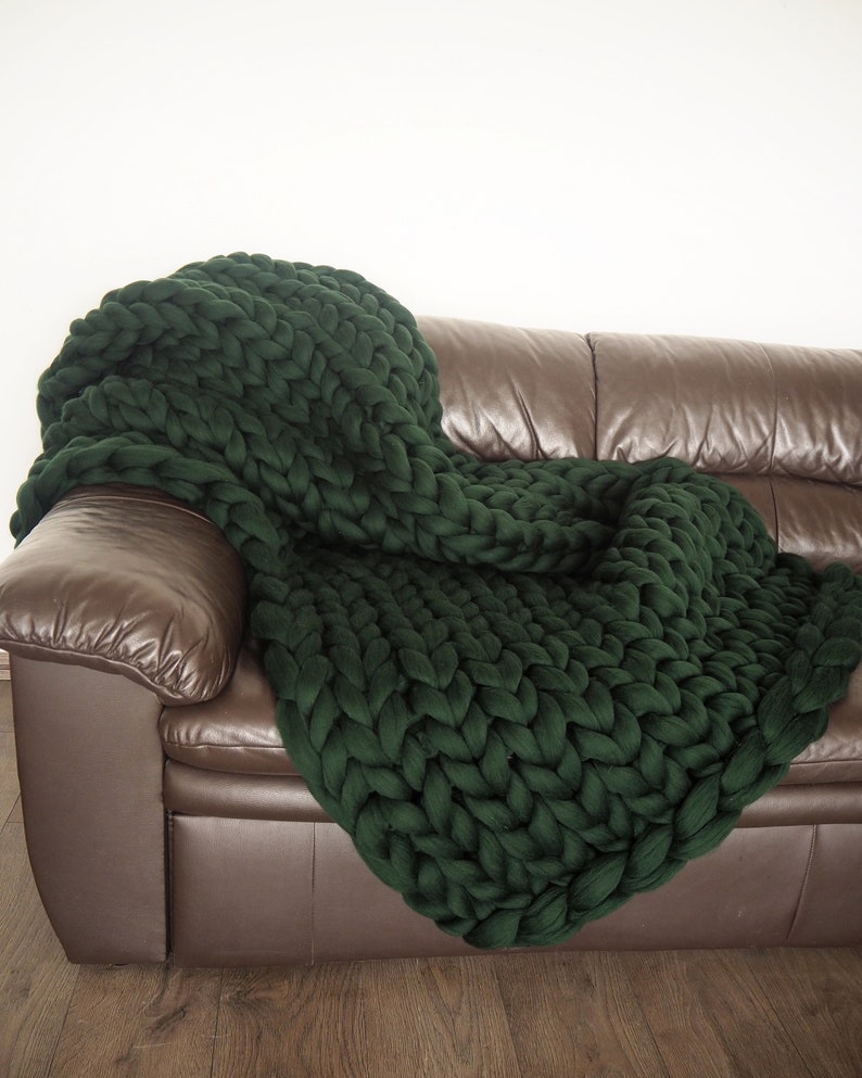 Emerald Throw Blanket Emerald Green Chunky Knit Blanket Boho Etsy